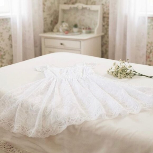 Girls White Lace Dress ✦ Disorderly Kids Size 10 ✦ Sheer Polka Dot Upper ✦ GUC - Picture 3 of 5